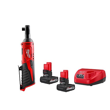 Milwaukee M12 12V Lithium-Ion 3/8 in. Cordless Ratchet with M12 5.0 Ah Battery (2-Pack) Starter Kit