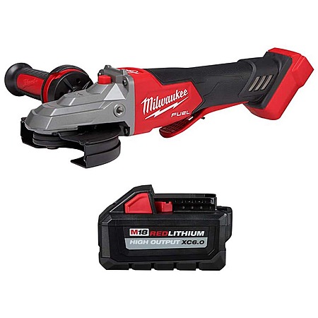 Milwaukee M18 FUEL 18V 5 in. Flathead Braking Grinder with Paddle Switch No-Lock w/6.0 ah Battery Lithium-Ion Brushless Cordless
