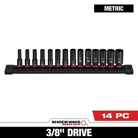 Milwaukee SHOCKWAVE 3/8 in. Drive Metric Deep Well 6 Point Impact Socket Set (14-Piece)
