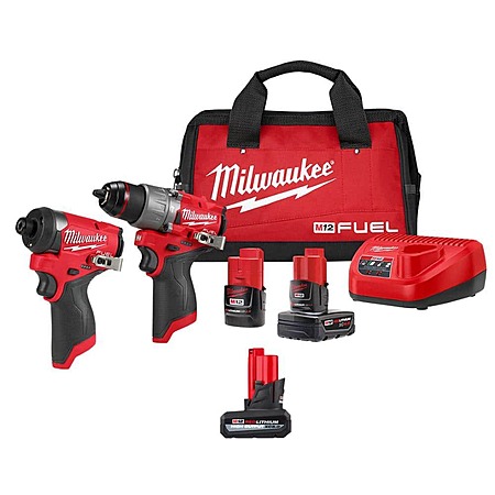 Milwaukee M12 FUEL 12V Lithium-Ion Brushless Cordless Hammer Drill/Impact Driver Combo Kit 2-Tool w/High Output 5.0Ah Battery $224