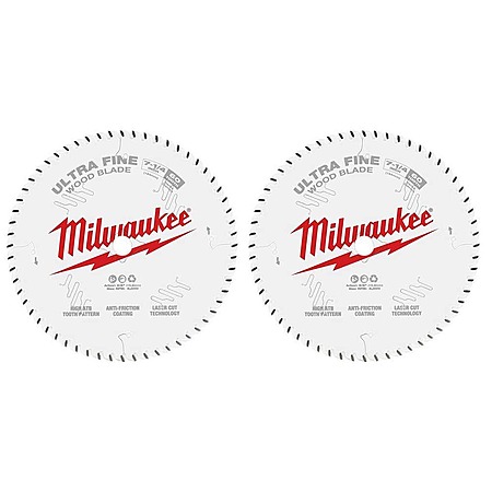Milwaukee 7-1/4 in. x 60-Tooth Ultra Fine Finish Circular Saw Blade (2-Pack) $24