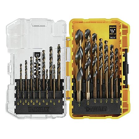 DEWALT Drill Bit Set, 21 Pc High Speed Steel DEWALT Bits, Black and Gold Oxide Coated, 135 Degree Split Point, 31 Degree Helix (DWA1181)