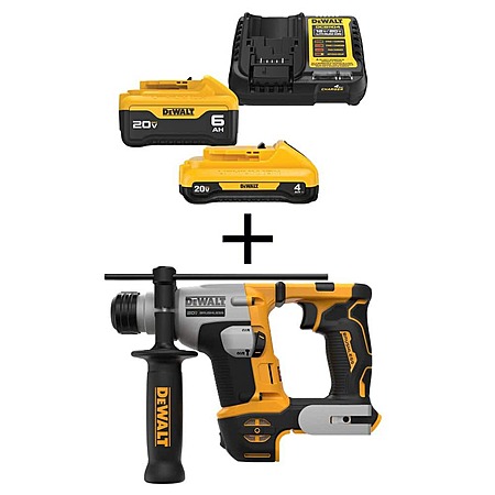DeWalt ATOMIC 20V MAX Cordless Brushless Ultra-Compact 5/8 in. SDS + Hammer Drill with 6.0 Ah and 4.0 Ah Starter Kit $199