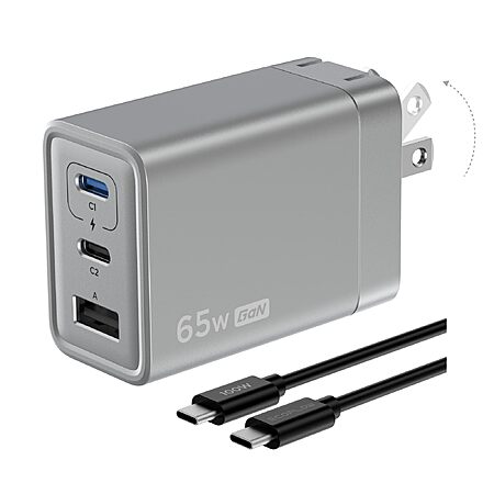 Amazon Prime members: EF ECOFLOW USB C Charger, Rapid 65W GaN Type C Charging Block with Foldable Plug (100W USBC Cable Included)