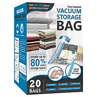 20 Pack Vacuum Storage Bags, Space Saver Bags (4 Jumbo/4 Large/4 Medium/4 Small/4 Roll) Compression for Comforters and Blankets, Sealer Clothes Storage, Hand Pump Included. $17.49