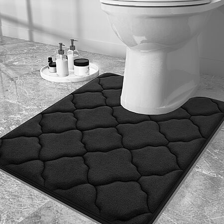 Memory Foam U-Shaped Toilet Rug / Bathroom Mat, Black, 24x20 or 30x20, Amazon Lightning Deal $9.49