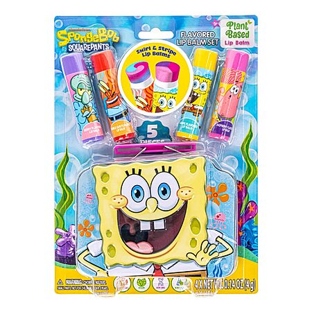Spongebob Squarepants 4PK Plant-Based, Fruity Scented Lip Balm, & 1 Tin ...