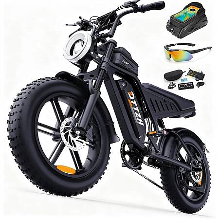 DTTZH F6S (Black) Electric Bike for Adults 2000W Peak 48V 25Ah, 20x4 inch All-Terrain Tires, up to 40mph, Full Suspension, integrated headlight + taillight $595 + Free S/H