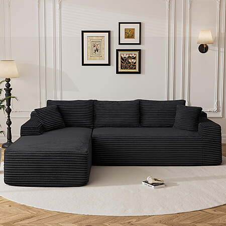 Aukfa 95" Modular Cloud Sectional Sofa, L-Shaped Couch with Left Facing Chaise, No Assembly Required Corduroy Deep Seat Sleeper Sofa for Living Room, Apartment, Black $249.99