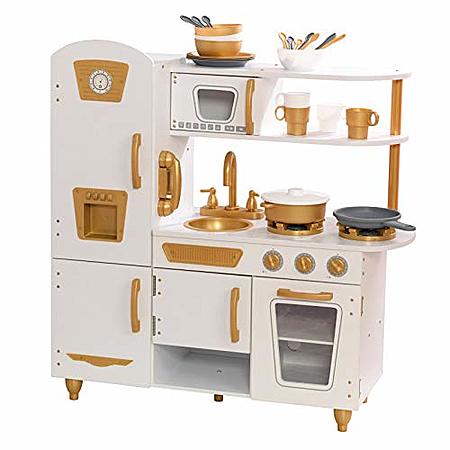 Amazon: KidKraft Modern White Play Kitchen with Gold Accents & 27 Piece ...