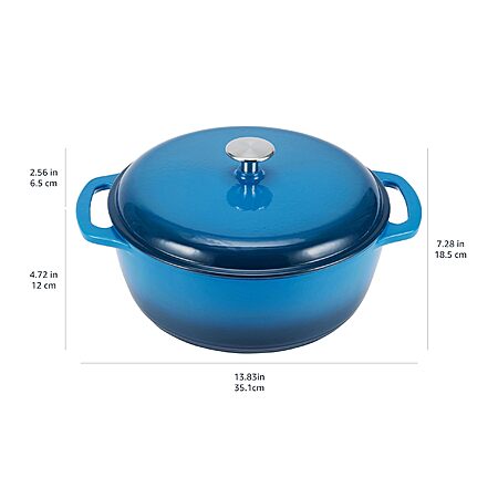 Prime Members: Amazon Basics Enameled Cast Iron Dutch Oven Pot with Lid, Round, Dual Handles, Heavy-Duty, Oven Safe for Baking, Roasting, Stews, 6-Quart, Blue $35.68