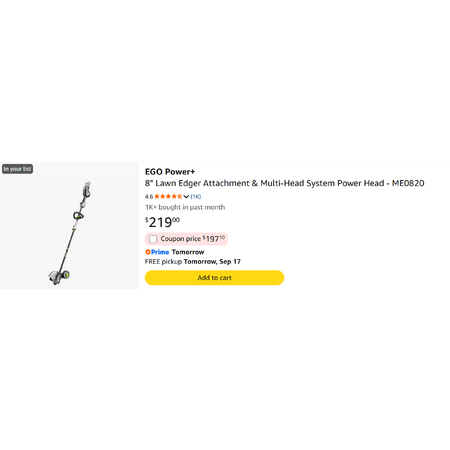 EGO Power+ 8" Lawn Edger Attachment & Multi-Head System Power Head - ME0820