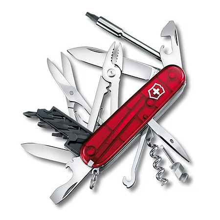 Victorinox Cyber Tool M Swiss Army Knife 32 Function Swiss Made Pocket Knife, Red Transparent
