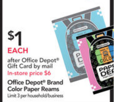 Office Depot/OfficeMax: Pay $6 Get $5 OD Gift Card on OD Brand Color Paper Ream, limit 3 - IN STORE ONLY [Valid 8/12 - 8/18/18]