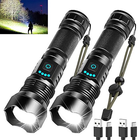 2x Foleto 5-Mode Rechargeable LED Flashlights 100000LM - $20 Amazon $19.99