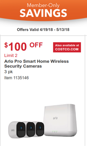 Arlo Pro Wireless Security Camera kit 3 pack at Costco 4/19-5/13/2018 $100 off = $399.99