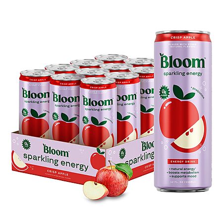 Bloom Nutrition Sparkling Energy Drink (Crisp Apple, Zero Sugar, 180mg ...