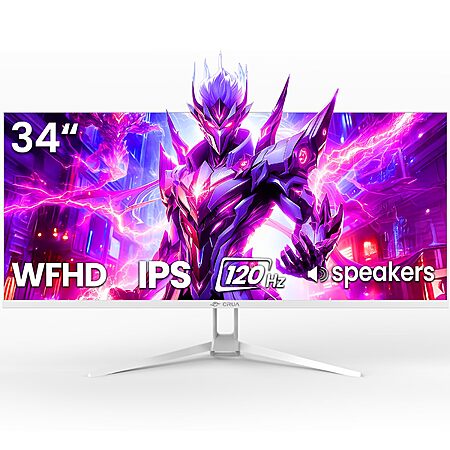 CRUA 34'' Ultrawide Gaming Monitor 120HZ, 21:9 WFHD 2560X1080 IPS Panel Wall Mountable Installs-White $150
