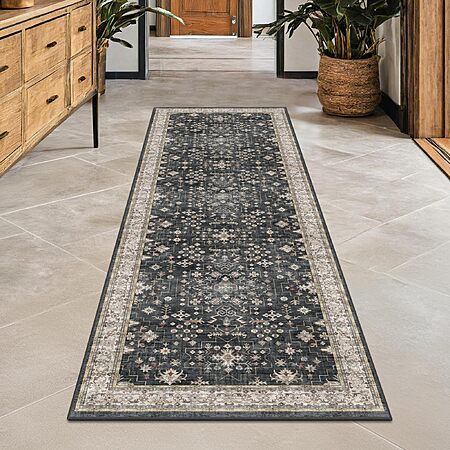 Black Boho Washable 2x6 Runner Rugs, 24" x 72" $21.59