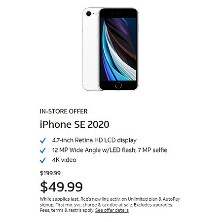 ATT Prepaid - 64GB Apple iPhone SE (2020) - $50 w/new line one month of ...