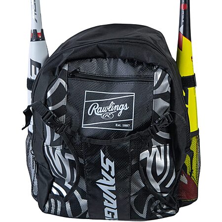 Rawlings SAVAGE Youth Baseball & Softball Equipment Backpack Bag (Black/Silver) $12.70