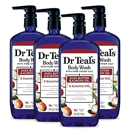 4-Pk 24-Oz Dr Teal's Shea Butter & Almond Oil Body Wash w/ Pure Epsom Salt $16.90 w/ S&S