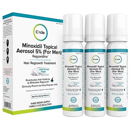 3-Pack 2.11-Oz C'rcle 5% Minoxidil Hair Regrowth Foam for Men $25.17 w/ S&S + Free Shipping w/ Prime or on $35+