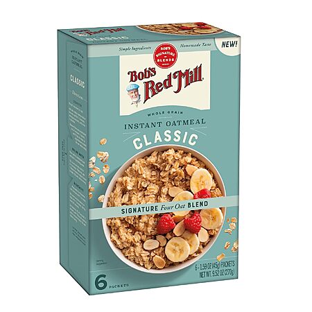 6-Pack 1.59-Oz Bob's Red Mill Instant Oatmeal Packets (Various Flavors) $3.41 w/ S&S + Free Shipping w/ Prime or on $35+