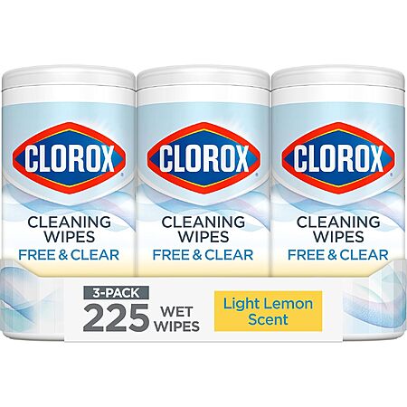 Select Accounts: 3-Pack 75-Count Clorox Free & Clear Cleaning Wipes (Light Lemon Scent) $10.68 w/ S&S + Free Shipping w/ Prime or on $35+