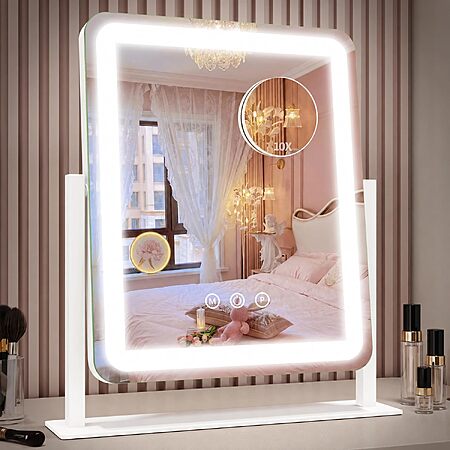 12.6" x 15" ROLOVE LED Vanity Mirror w/ 3-Color Dimmable Lights & Detachable Magnifying Mirror (White) $15.08 + Free Shipping w/ Prime or on $35+