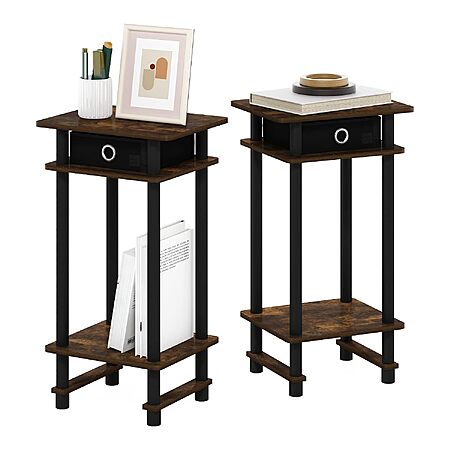 2-Pack 3-Tier Furinno Turn-N-Tube Toolless Side Tables (Amber Pine)
