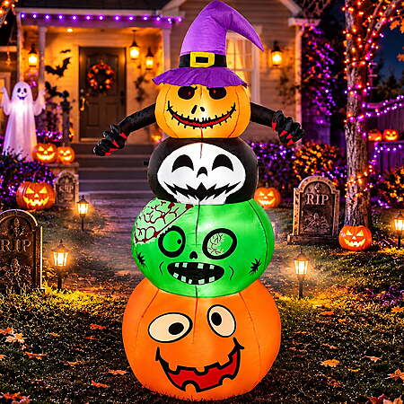 6' Sanmadrola Halloween Inflatable Stacked Jack-O'-Lantern, Skeleton & Zombie w/ LED Lights $29.99 + Free Shipping w/ Walmart+ or on $35+