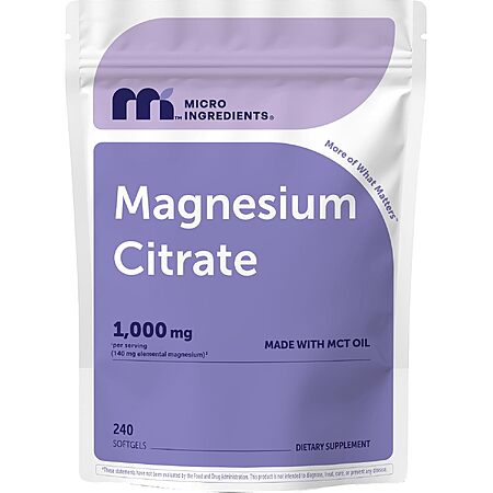 240-Count Micro Ingredients Magnesium Citrate 1000mg Softgels $9.99 + Free Shipping w/ Prime or on $35+