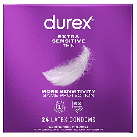 24-Count Durex Extra Sensitive Thin Lubricated Latex Condoms $6.81 w/ S&S + Free Shipping w/ Prime or on $35+