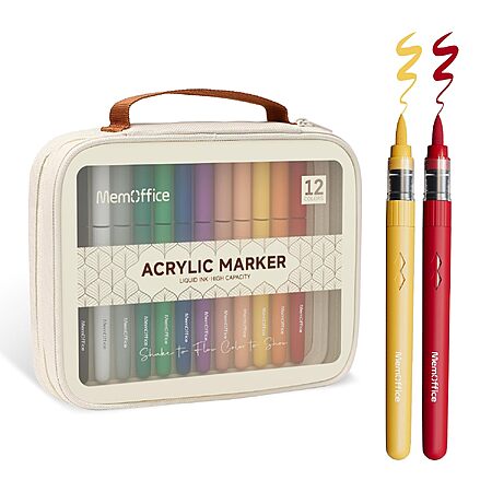 12-Pack MemOffice Brush Tip Acrylic Paint Markers