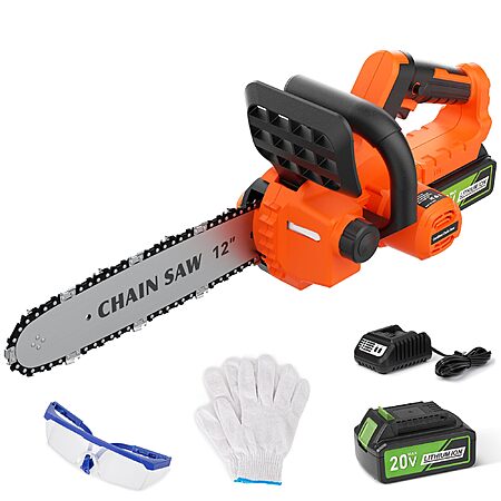 12 inch Electric Cordless Chainsaw, 4.0Ah Battery Operated Chainsaw Brushless Motor 4500 RPM, Auto-Oil, Safety Protection, Chain Saw Cordless for Wood Cutting $45.49