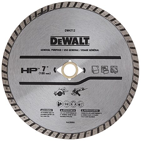 DEWALT Diamond Blade for Block and Brick, Dry/Wet Cutting, Continuous Rim, 7-Inch (DW4712)