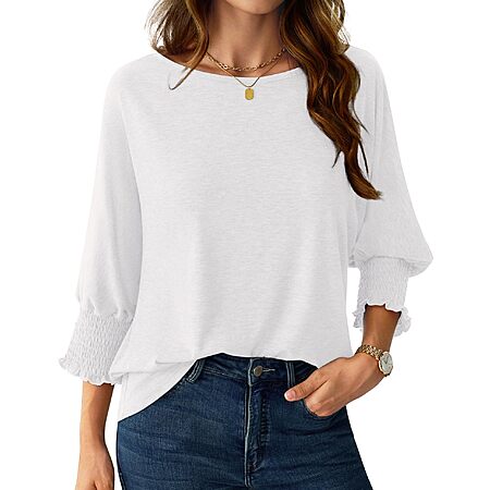 NORACORA Women's 3/4 Sleeve Top with Smocked Cuffs