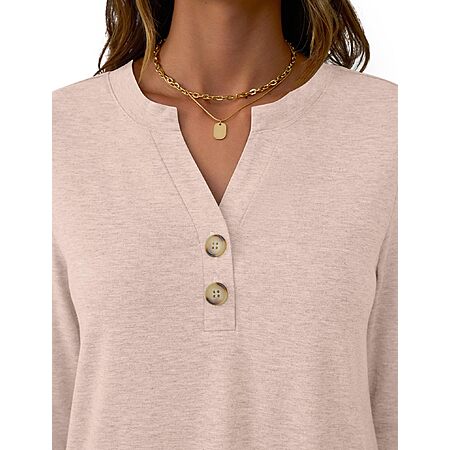 Women’s Long Sleeve V-Neck Top $6.50 – Casual Button Blouse, Loose Fit Tunic for Fall