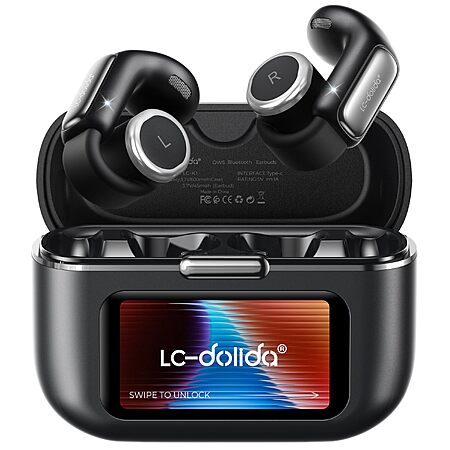LC-dolida Open-Ear Wireless Earbuds $19.99 – LED Display Case, Clip-On Design & EQ Controls