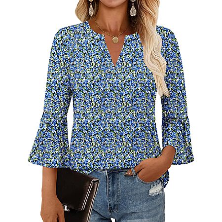 Women’s Ruffle 3/4 Sleeve Blouse $5.99 – V-Neck Dressy Casual Tunic Top