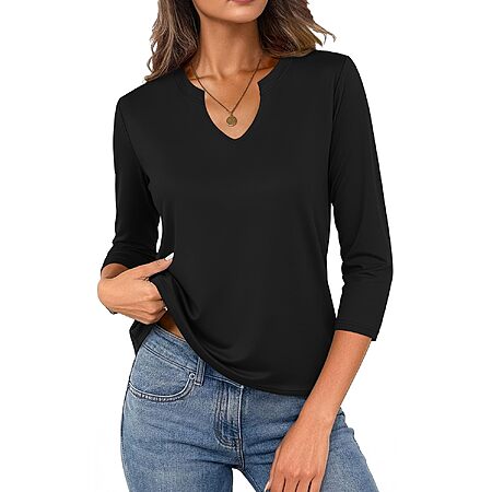 JUSTFASHIONNOW Women's 3/4 Sleeve Cotton V-Neck Top