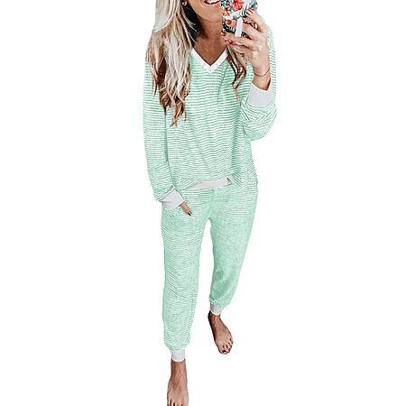 JUSTFASHIONNOW Women's Striped 2-Piece Pajama Set