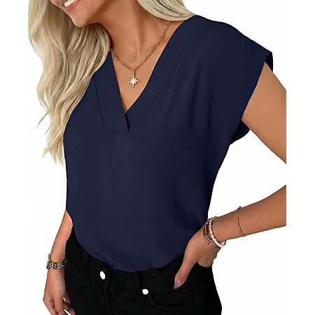 Women's Textured V-Neck Cap Sleeve Top