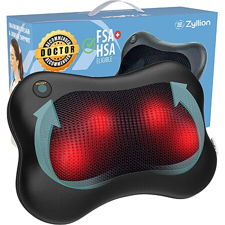 Zyllion ZMA-13 Back and Neck Massager with Heat for Pain Relief, Various Colors. Free Shipping w/ Prime.