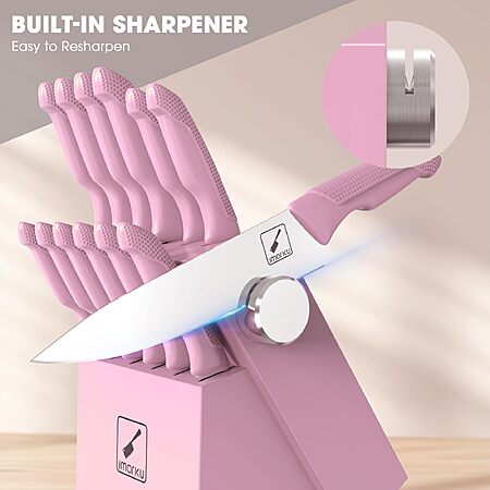 [Prime] 14-Piece imarku Kitchen Knife Block Set w/ Built-In Sharpener (Pink) $14.59 + Free Shipping