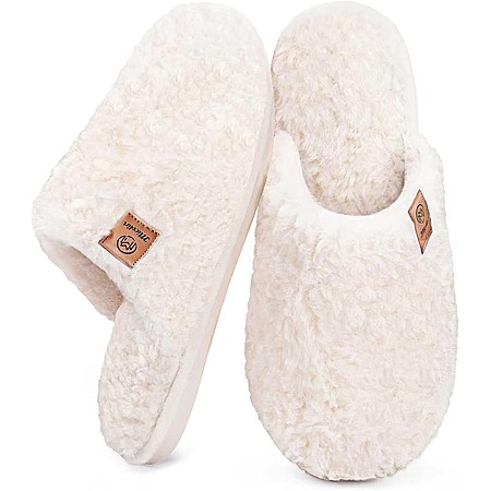 Micolin Women's Wide Fuzzy Memory Foam Slip-On House Slippers (White) $6.99 + Free Shipping w/ Prime or on $35+