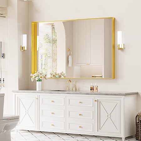 47" x 30" Koonmi Brushed Aluminum Framed Bathroom Wall Mirror (Gold) $19.99 + Free Shipping w/ Prime or on $35+