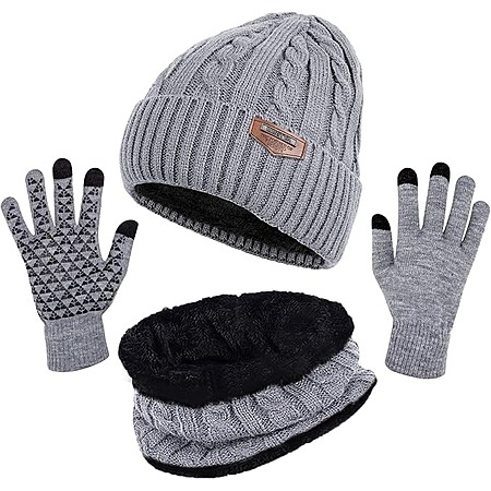 3-Piece Loritta Men's Fleece-Lined Knit Beanie, Scarf & Touchscreen Gloves Set (4 Colors)