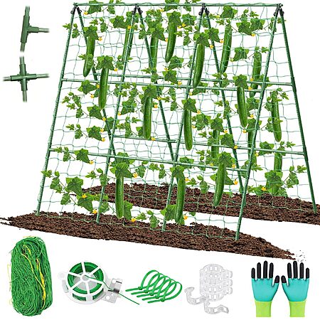 45" x 53" LifeisLuck A-Frame Cucumber Garden Trellis w/ Climbing Net, Clips & Ties